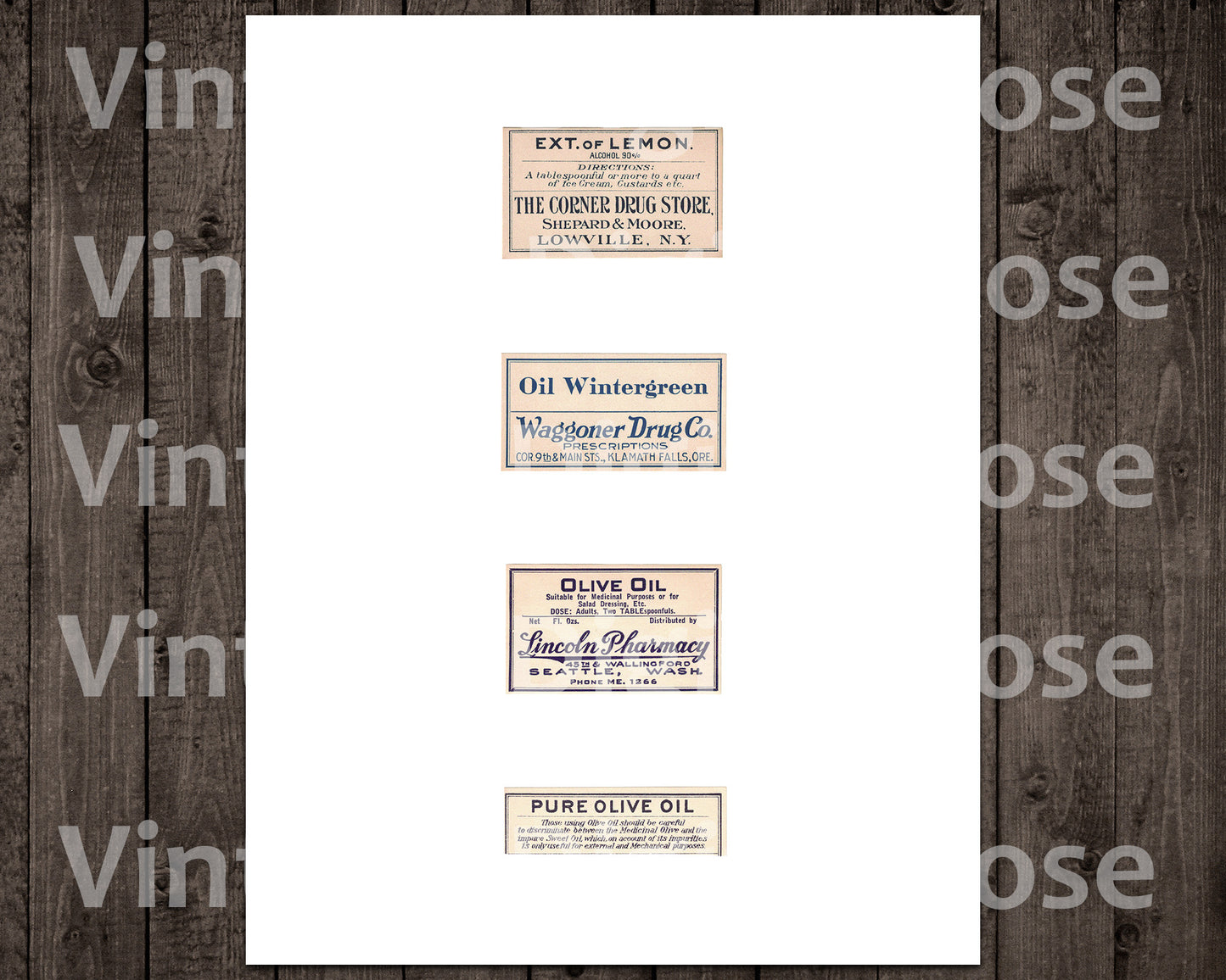 Vintage Food Related Apothecary Labels Olive Oil Lemon Digital Collage Sheet JPG PNG Format Set of 4 Four Labels Vintage Food Ephemera