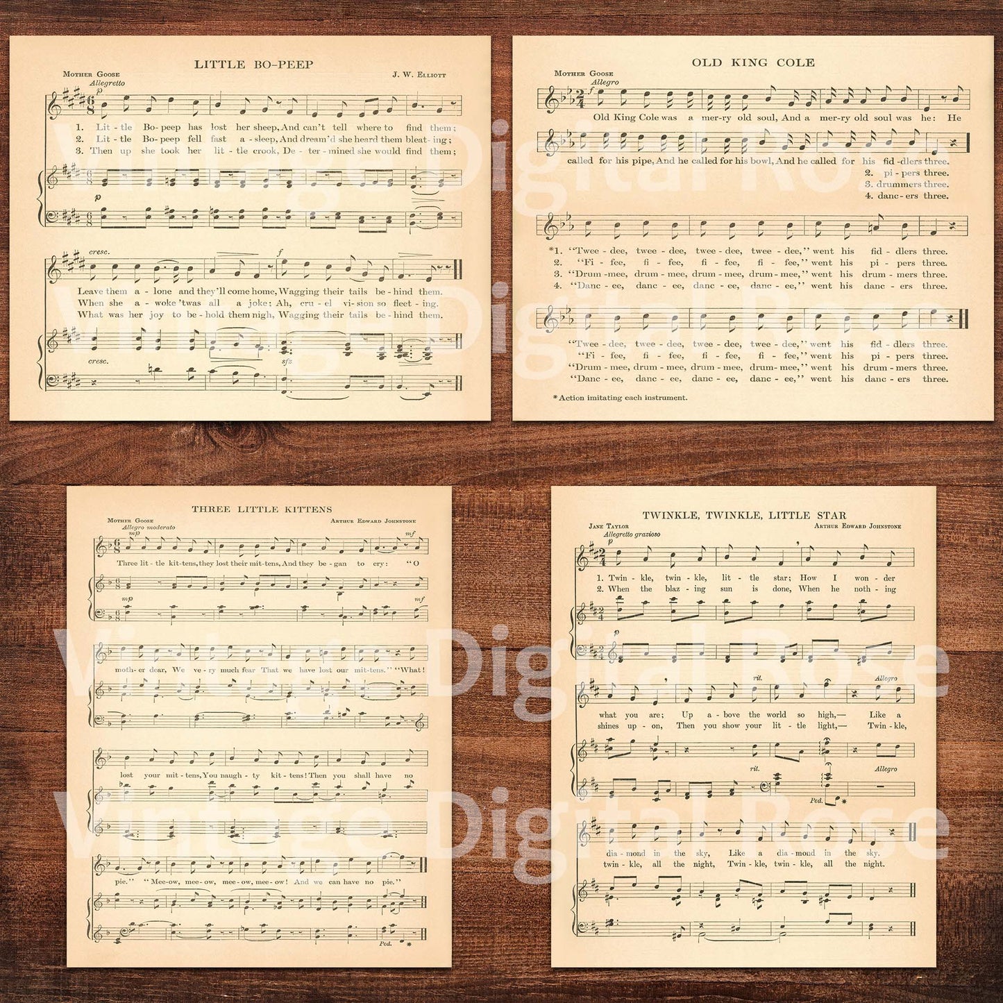 Printable Vintage Children's Kids' Sheet Music Set of 8 Songs