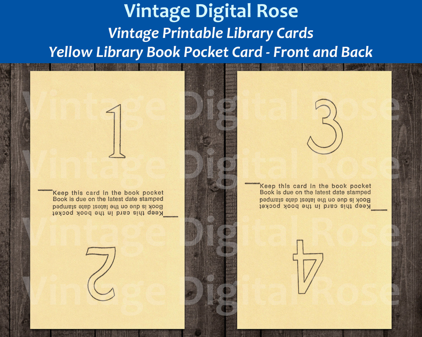 Vintage Printable Yellow Library Book Pocket Card Front and Back Digital Collage Sheet JPG Format