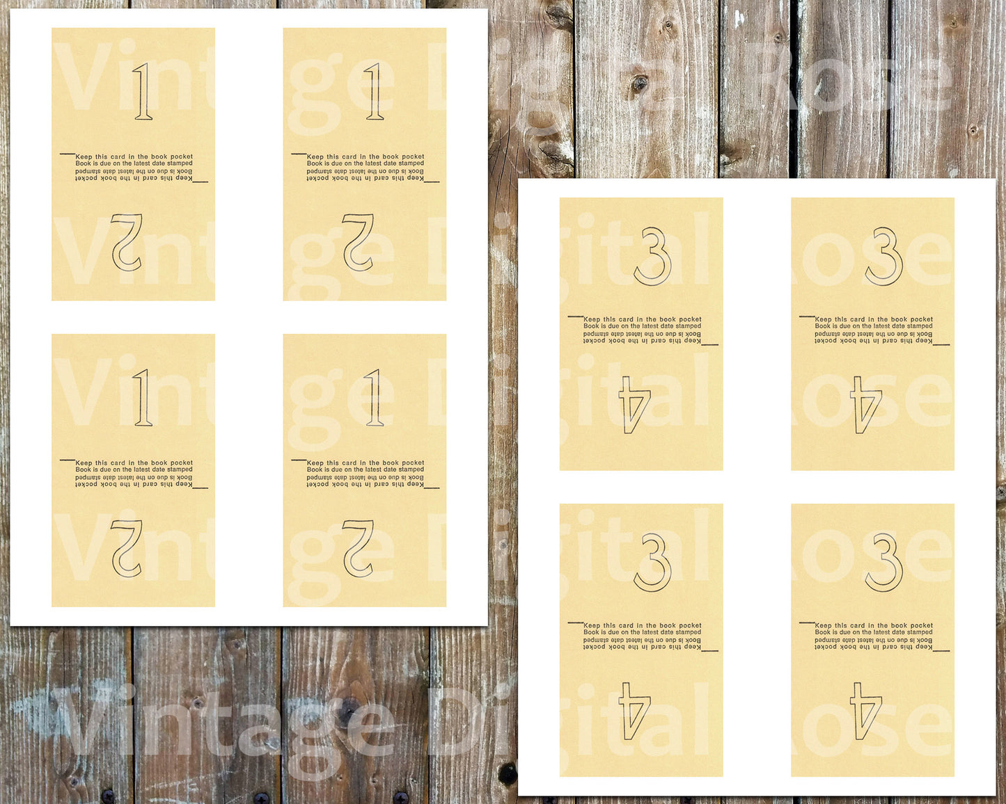 Vintage Printable Yellow Library Book Pocket Card Front and Back Digital Collage Sheet JPG Format