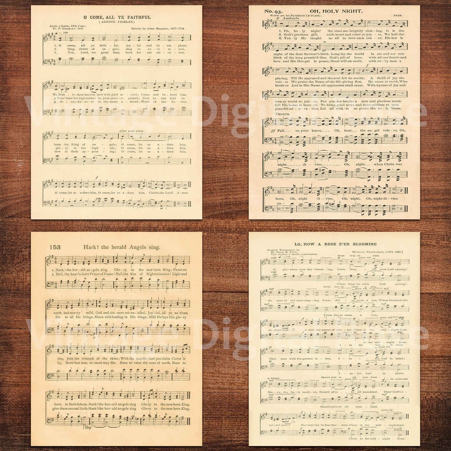 Printable Vintage Christmas Hymn Carol Sheet Music Best Sellers Top Christmas Songs Set of 8 - Set #2