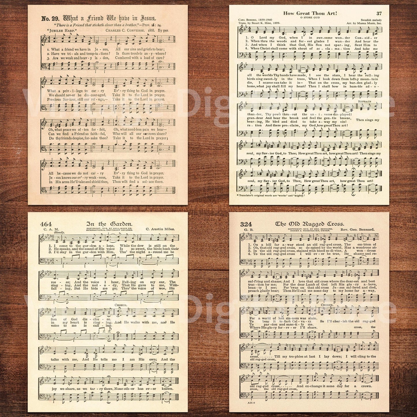 Printable Vintage Hymns Set of 8 Sheet Music Best Sellers Top Songs - Set #2