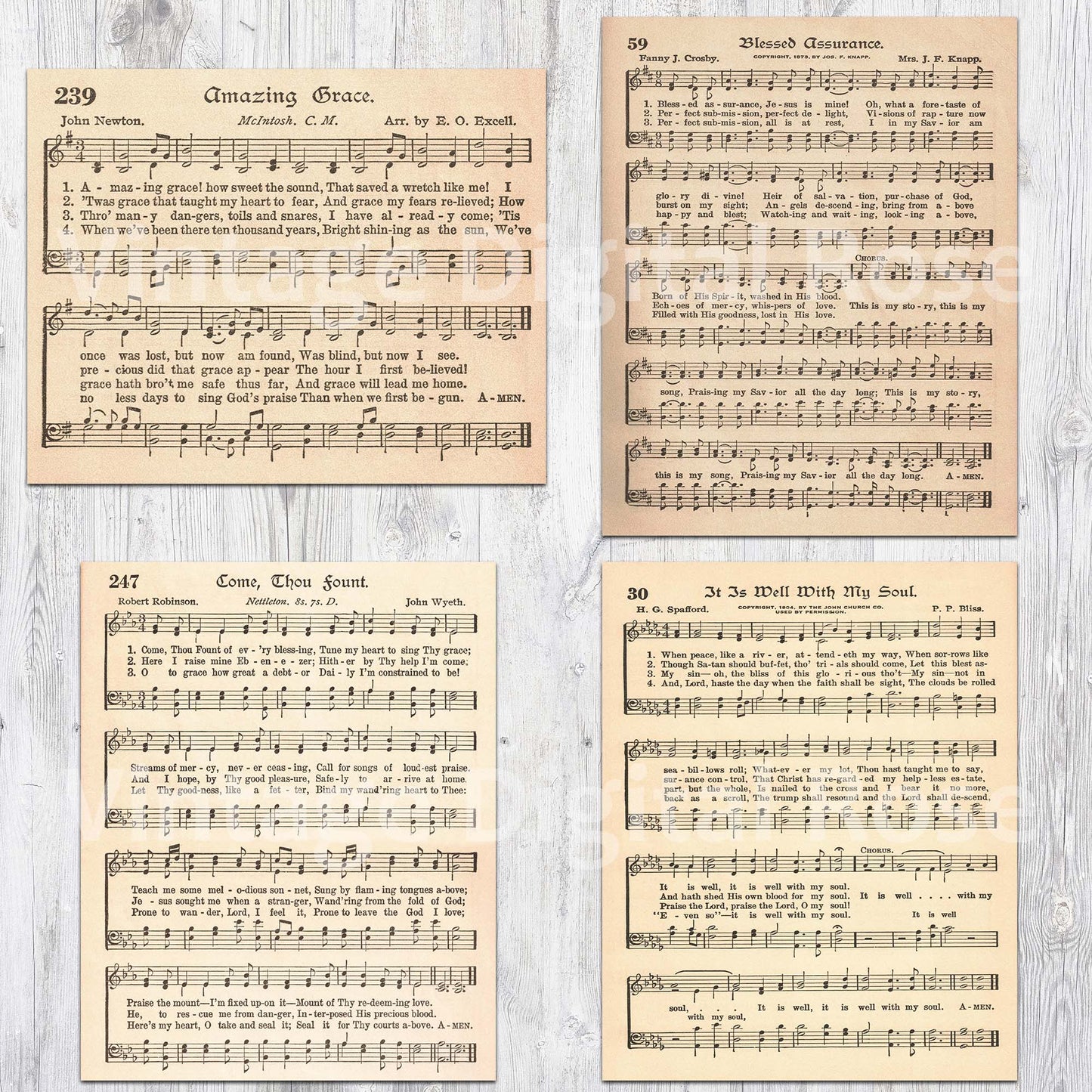 Printable Vintage Hymns Set of 8 Sheet Music Best Sellers Top Songs - Set #1