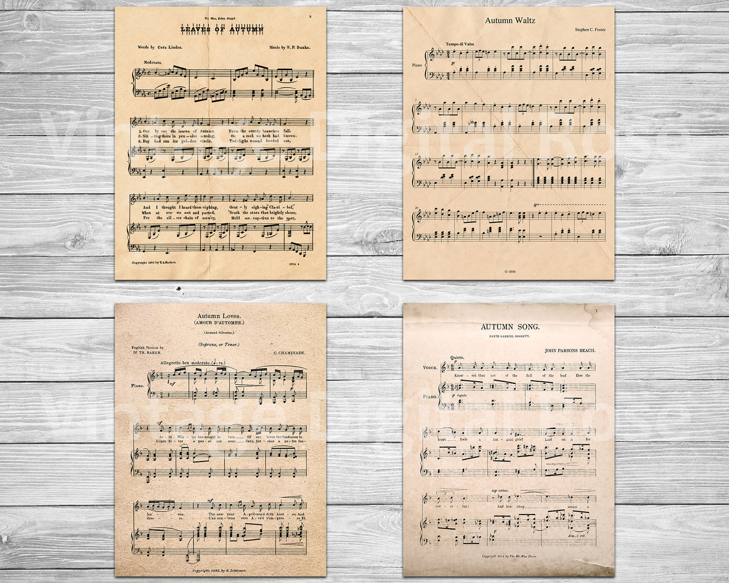 Fall Autumn Vintage Sheet Music Pages - 8 8.5x11 Printable Sheet Music Papers