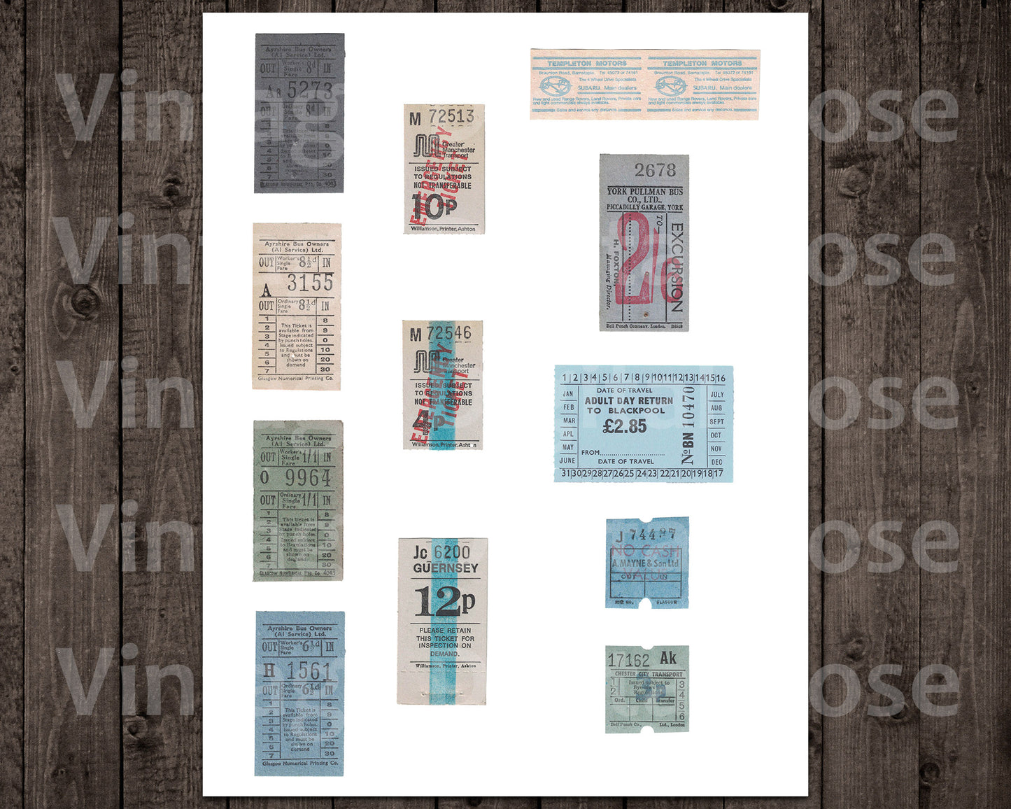 Vintage Printable British Bus Tickets Blue Neutral Digital Collage Sheet JPG PNG Format Set of 12 Tickets Vintage Transportation Ephemera