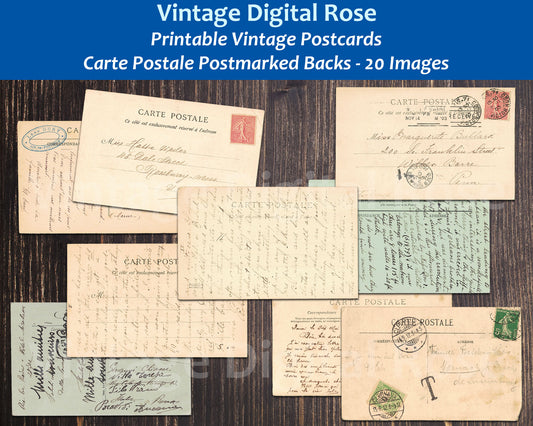 Vintage Antique Postcards Carte Postale French Postmarked Backs Grunge Ephemera PNG JPG Format Set of 20 Digital Download Images