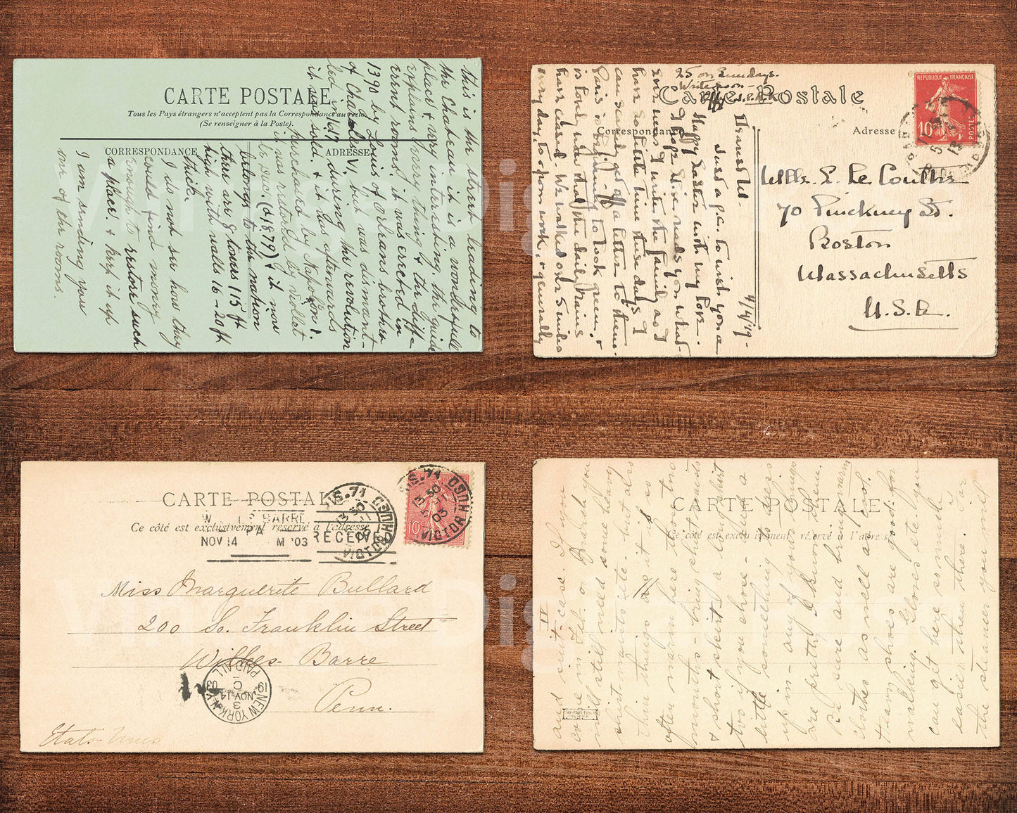 Vintage Antique Postcards Carte Postale French Postmarked Backs Grunge Ephemera PNG JPG Format Set of 20 Digital Download Images