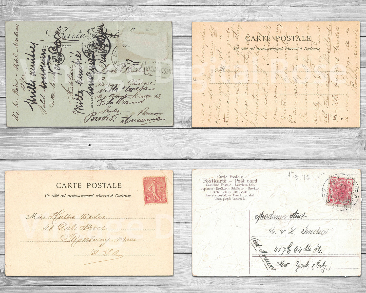 Vintage Antique Postcards Carte Postale French Postmarked Backs Grunge Ephemera PNG JPG Format Set of 20 Digital Download Images