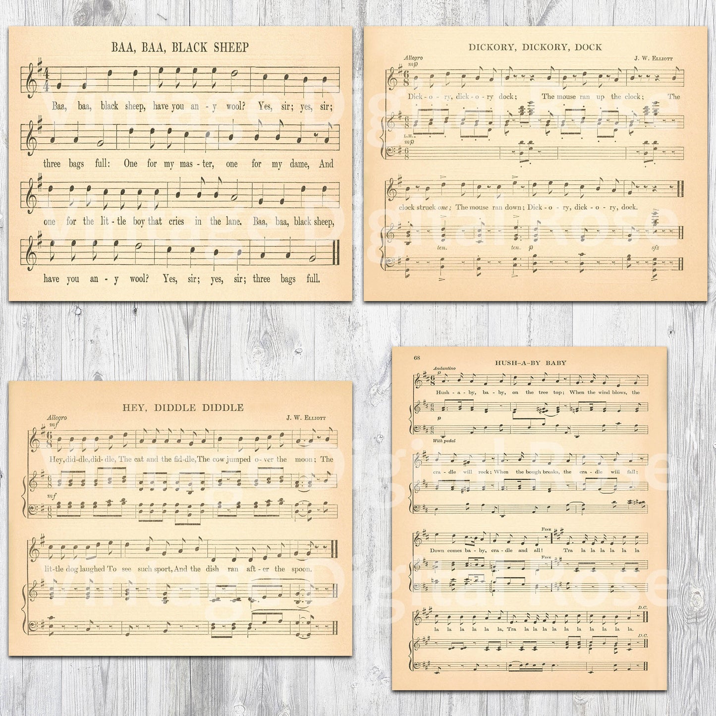 Printable Vintage Children's Kids' Sheet Music Set of 8 Songs