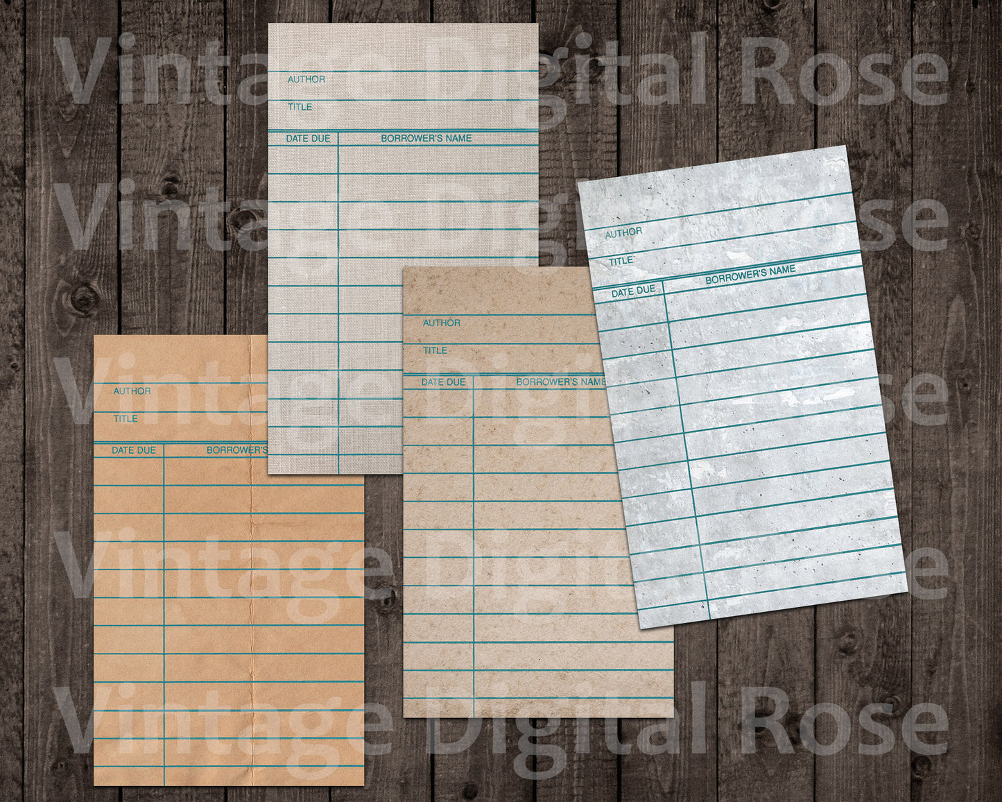 Vintage Printable Library Card Front and Back Transparent PNG Format Digital Image