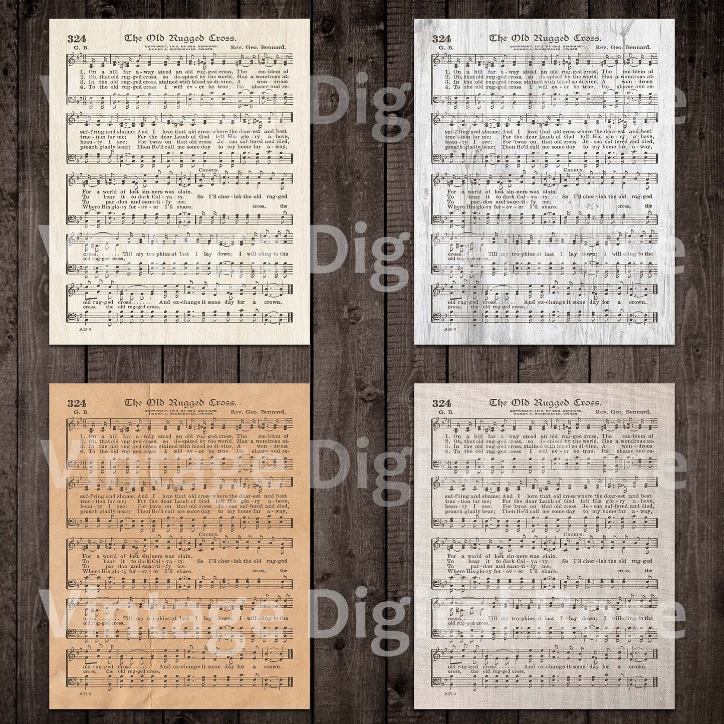 Amazing Grace Printable Vintage Hymn Sheet Music - Vintage, White, and Transparent Backgrounds JPG PNG Files
