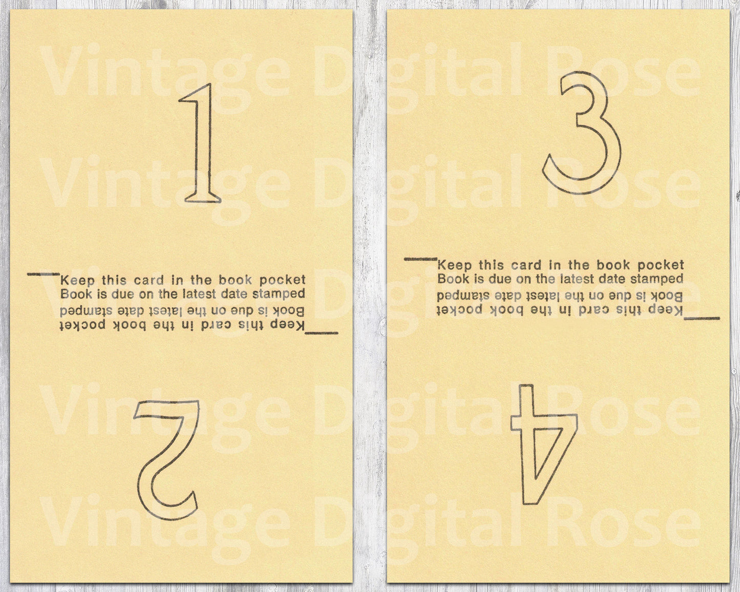 Vintage Printable Yellow Library Book Pocket Card Front and Back Digital Collage Sheet JPG Format