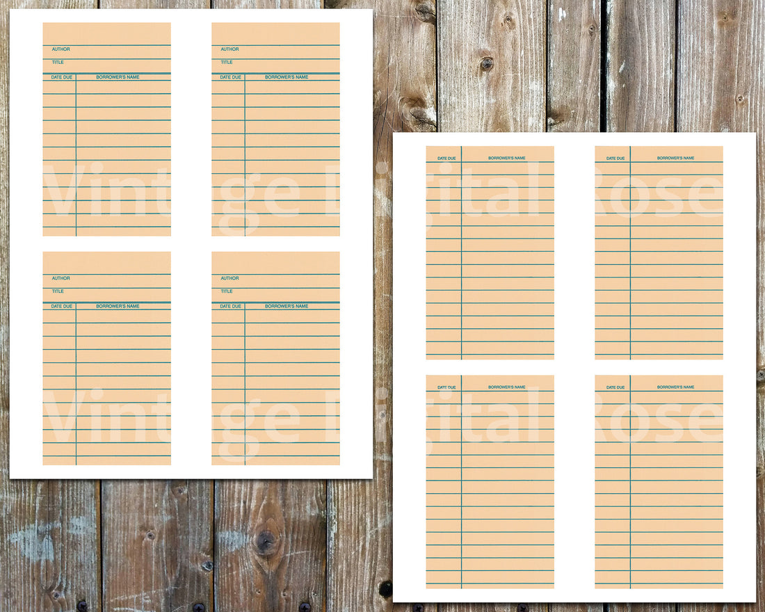 Vintage Printable Yellow Library Card Front and Back Digital Collage S ...