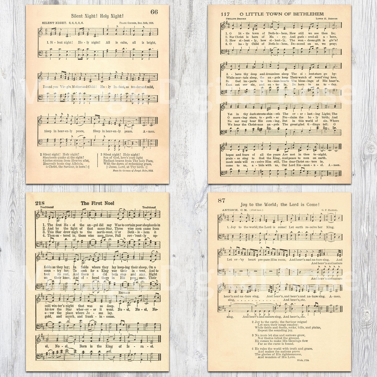 Printable Vintage Christmas Hymn Carol Sheet Music Best Sellers Top Christmas Songs Set of 8 - Set #2