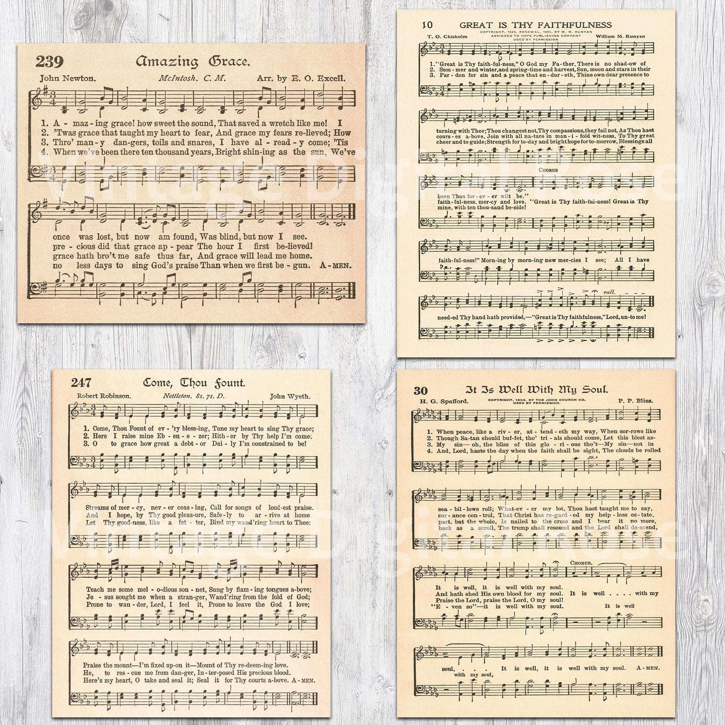 Printable Vintage Hymns Set of 8 Sheet Music Best Sellers Top Songs - Set #2