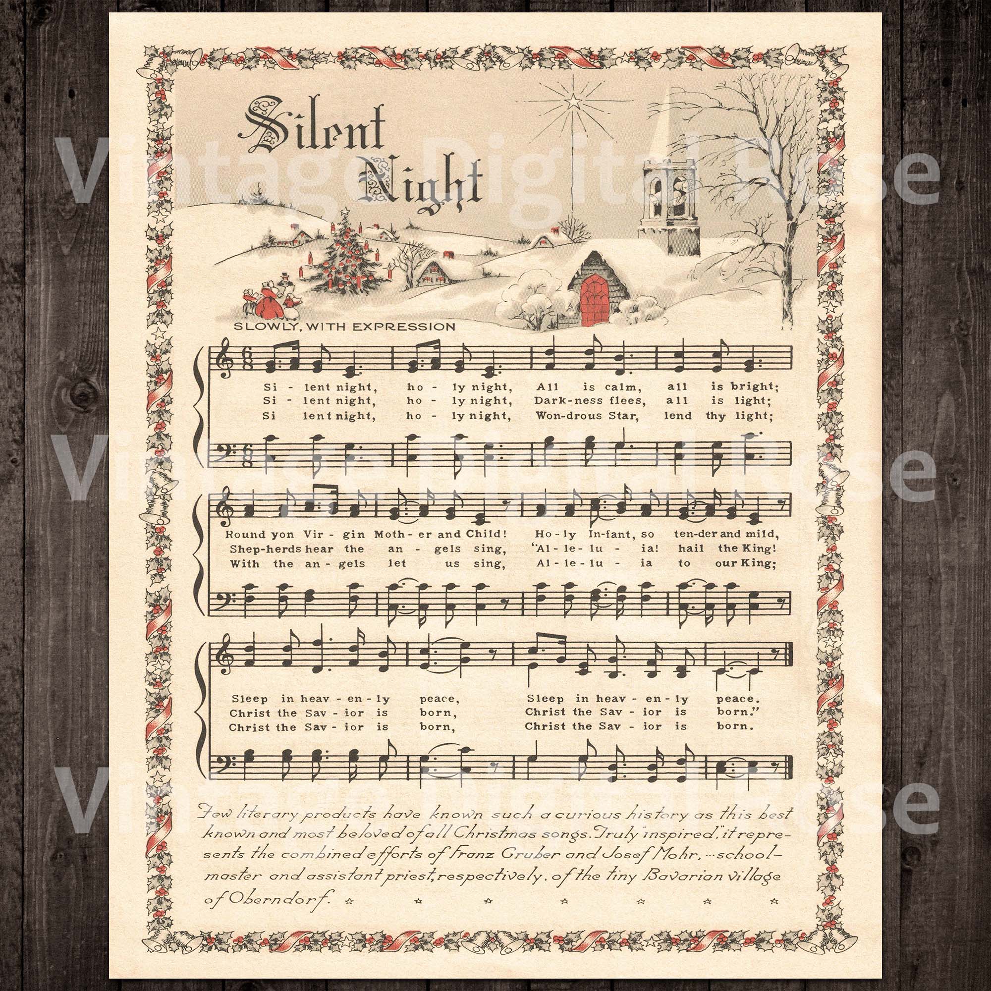 printable vintage christmas carols color illustrations best sellers top  christmas songs set of 3 - silent night, jingle bells, o holy night