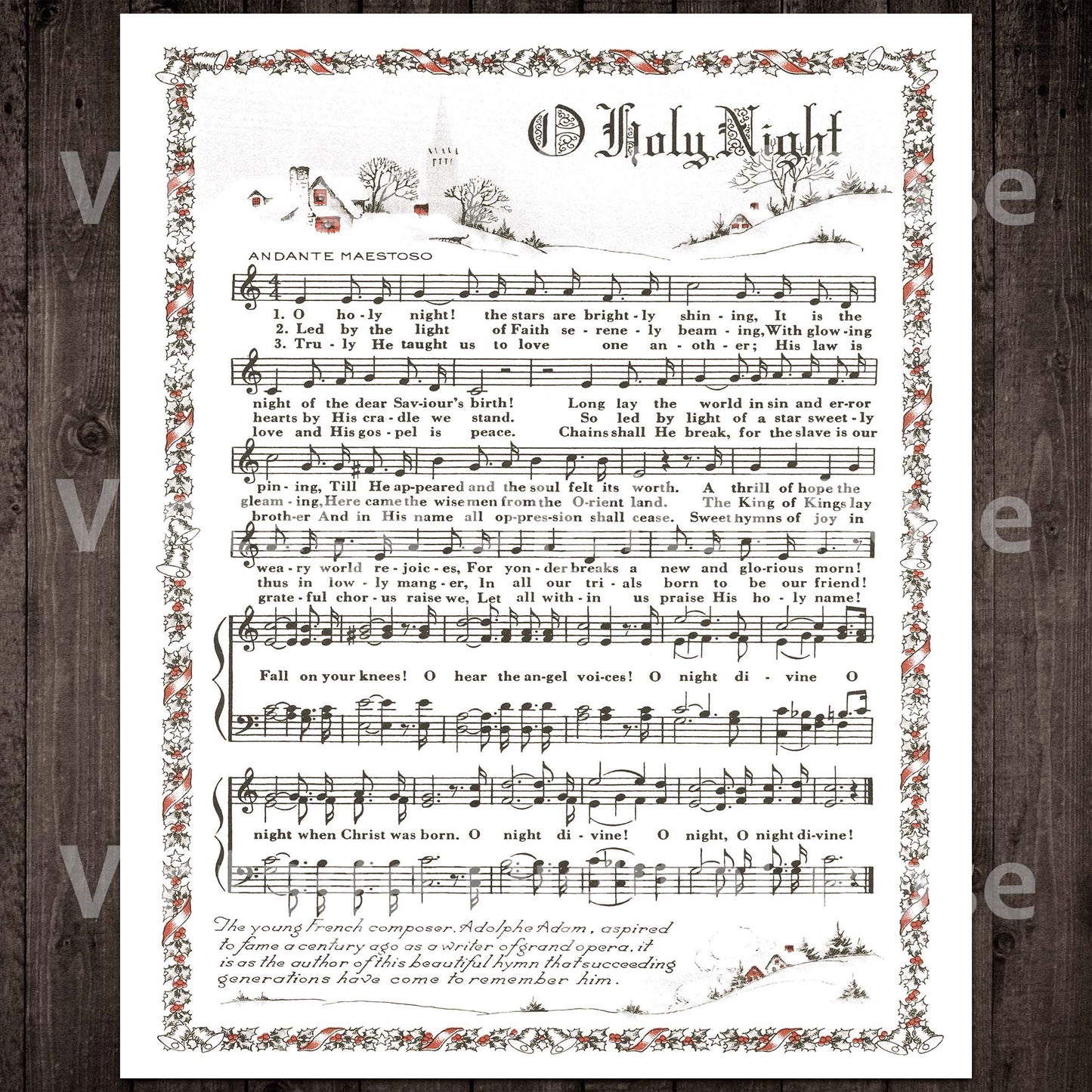 Printable Vintage Christmas Carols Color Illustrations Christmas Songs Set of 3 - Silent Night, Jingle Bells, O Holy Night White Background