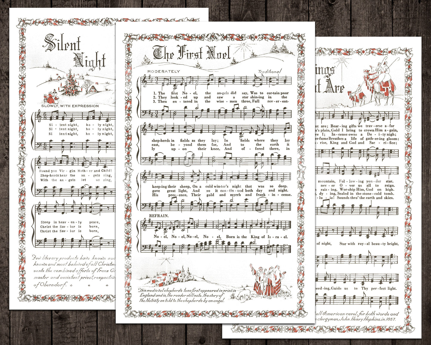 Printable Vintage Christmas Carols Illustrated Best Sellers Top Christmas Songs Set of 7 - Set #2 White Background