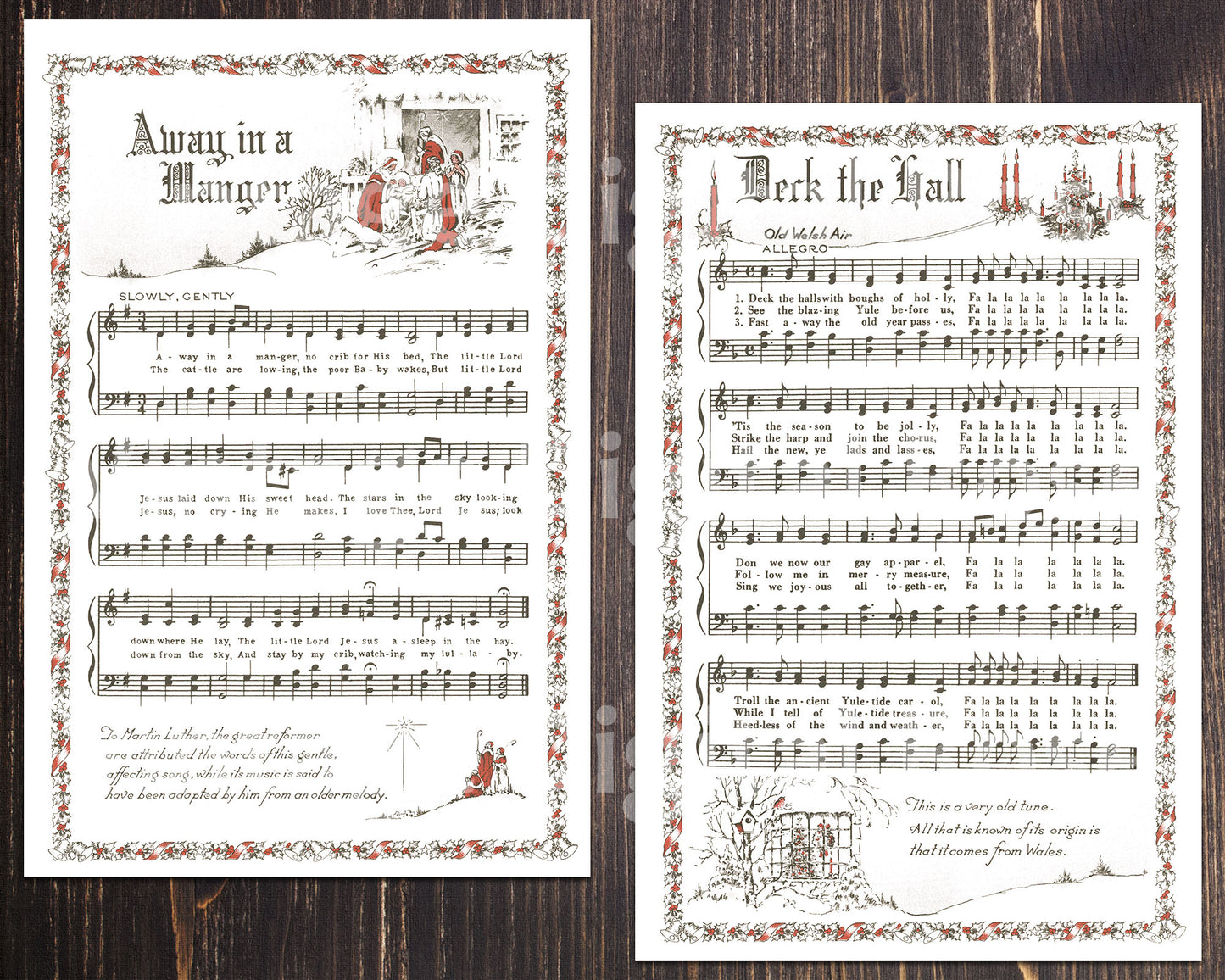 Printable Vintage Christmas Carols Color Illustrations Best Sellers Top Christmas Songs Set of 14 - Full Set White Background