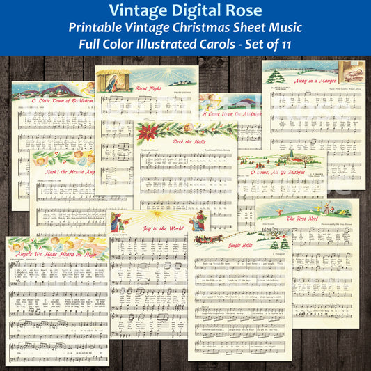 Printable Vintage Christmas Carols Full Color Illustrations Best Sellers Top Christmas Songs Set of 11