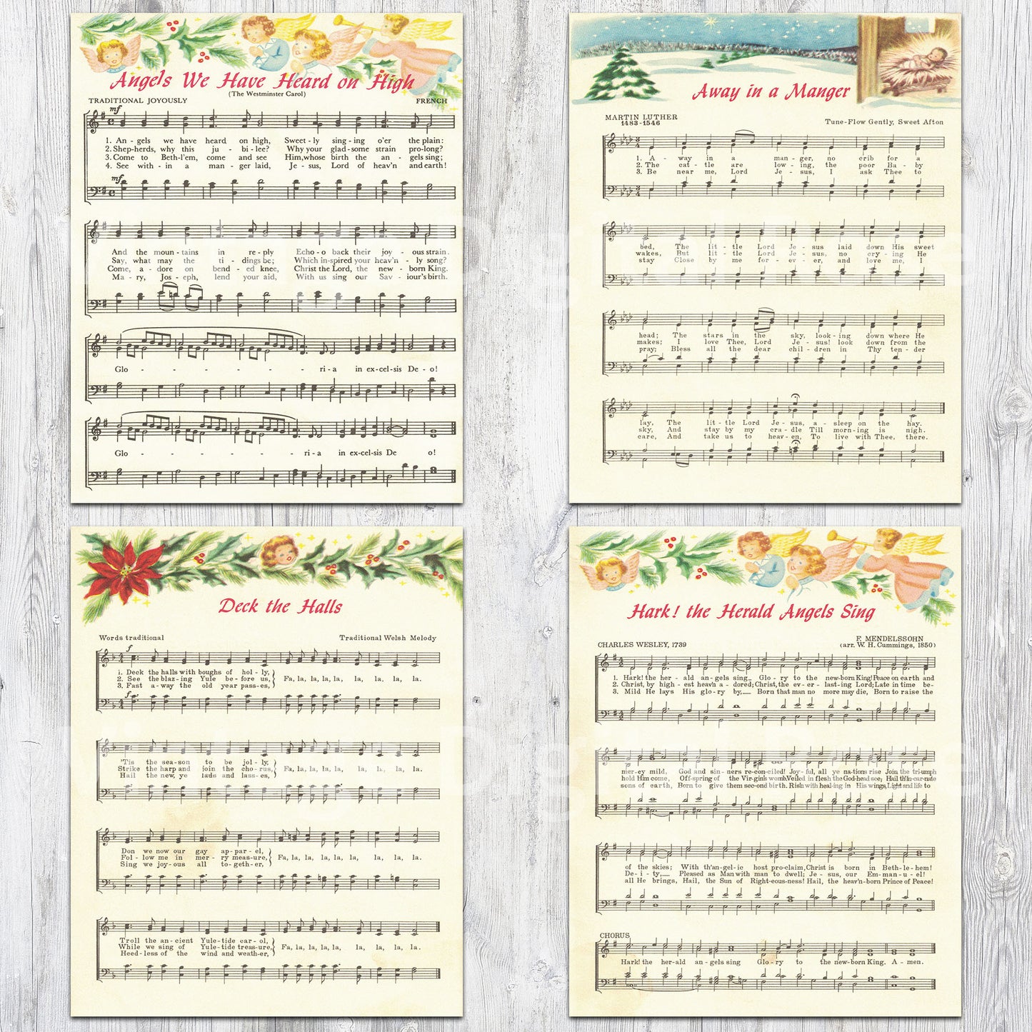 Printable Vintage Christmas Carols Full Color Illustrations Best Sellers Top Christmas Songs Set of 11