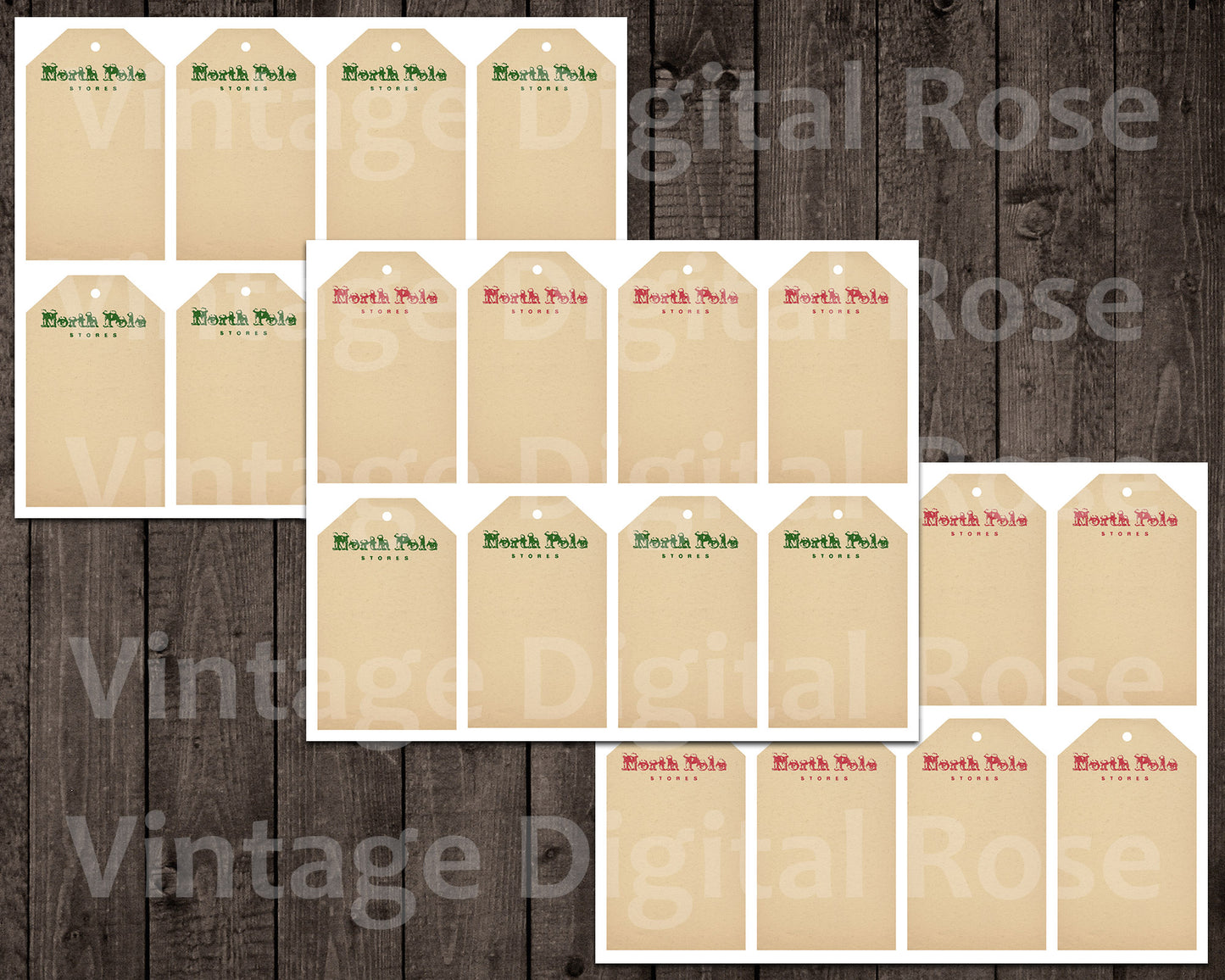 Vintage North Pole Stores Christmas Gift Tags Red and Green - Printable Digital Tags Set of 2 Tags