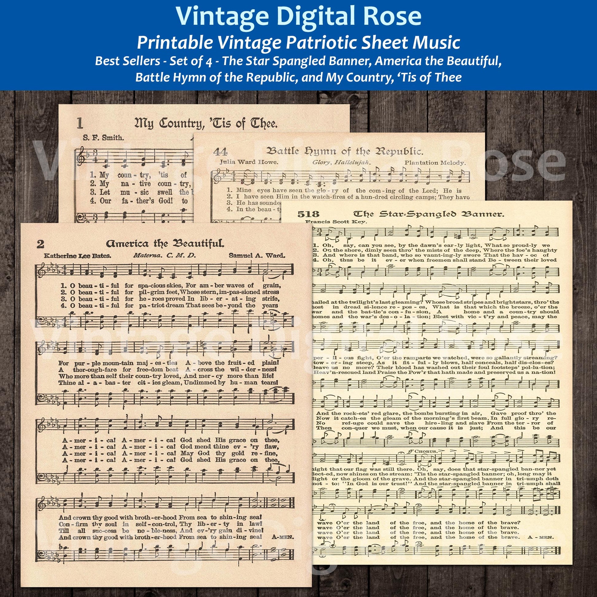 Printable Vintage Patriotic Sheet Music - Star Spangled Banner, Americ – VintageDigitalRose printable-vintage-patriotic-sheet-music-star-spangled-banner-americ-vintagedigitalrose
