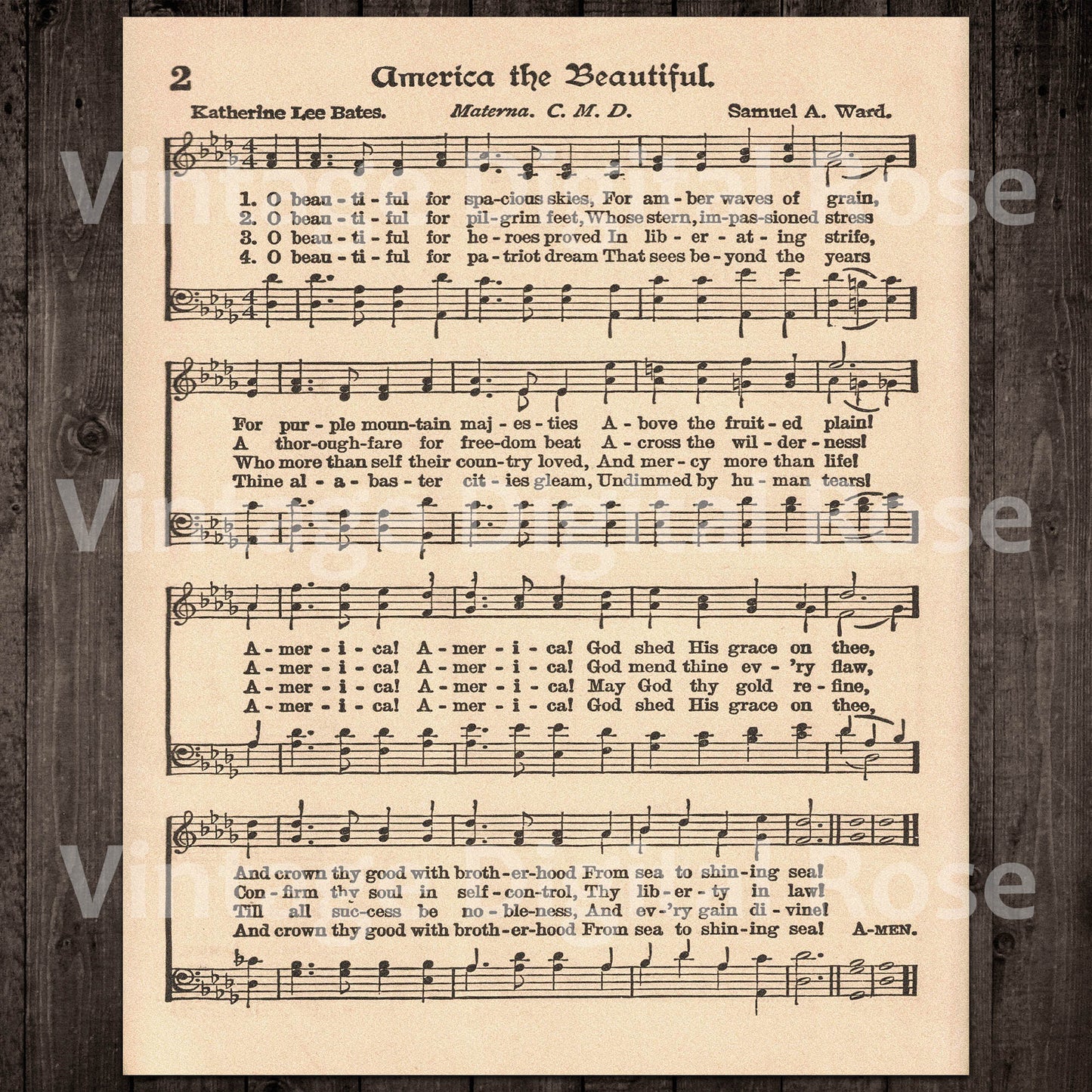 Printable Vintage Patriotic Sheet Music - Star Spangled Banner, America the Beautiful, Battle Hymn of the Republic, My Country, 'Tis of Thee
