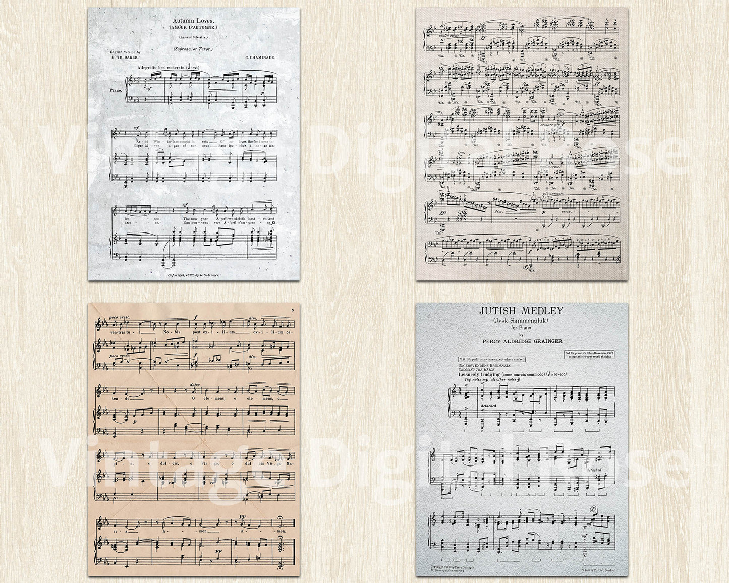 Vintage Sheet Music Overlays - 10 8.5x11 Sheet Music PNG Overlays