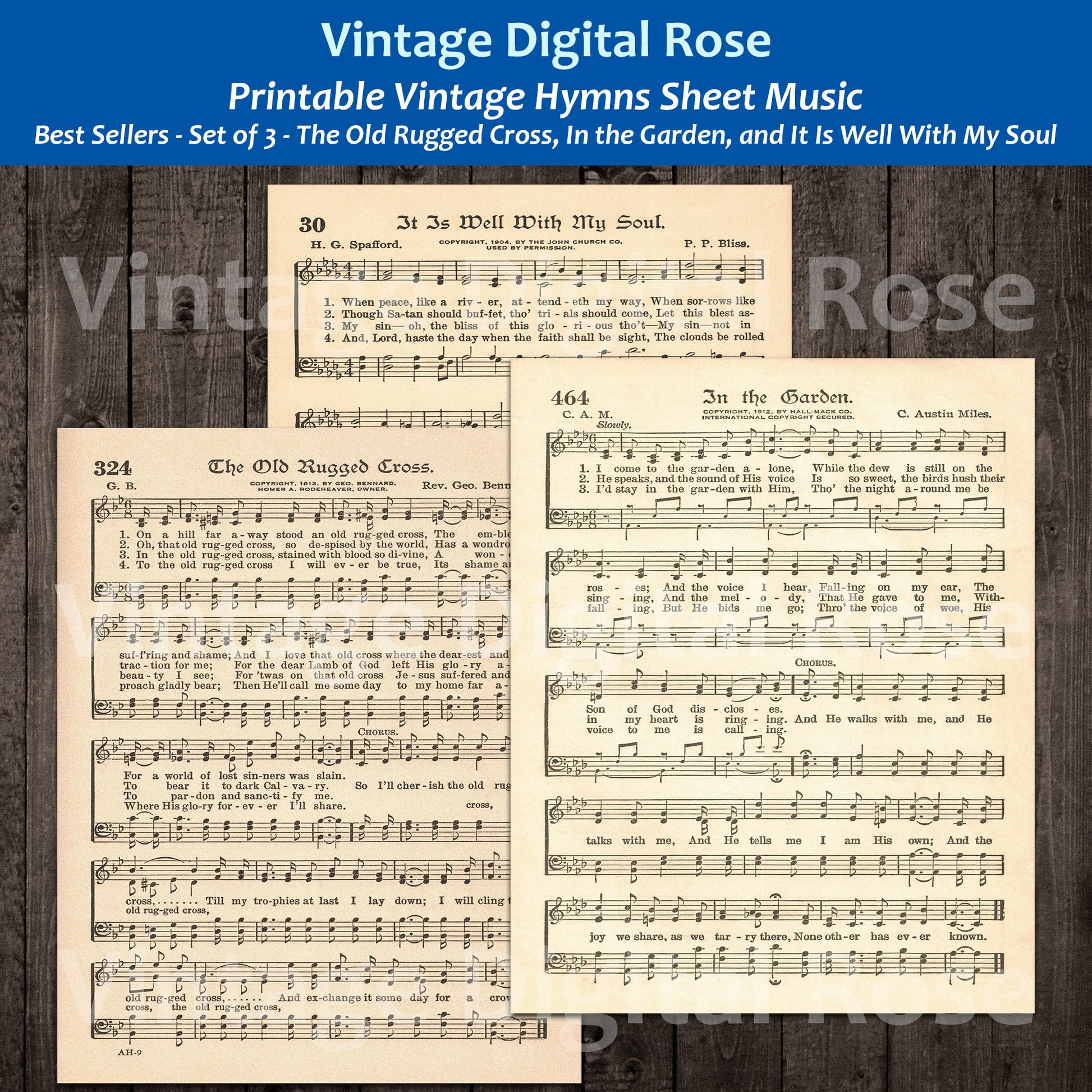 Printable Vintage Hymns Set of 3 Sheet Music Best Sellers Top Songs - – VintageDigitalRose printable-vintage-hymns-set-of-3-sheet-music-best-sellers-top-songs-vintagedigitalrose