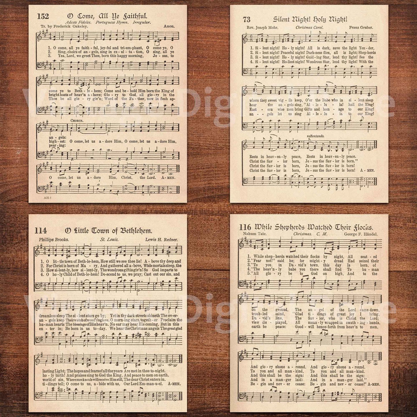 Printable Vintage Christmas Hymn Carol Sheet Music Best Sellers Top Christmas Songs Set of 8 - Set #1