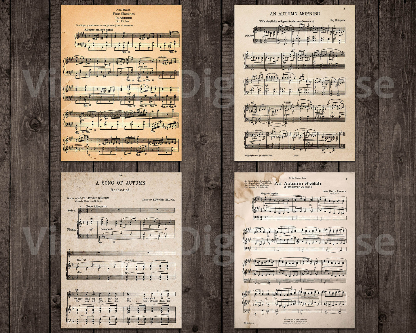 Fall Autumn Vintage Sheet Music Pages - 8 8.5x11 Printable Sheet Music Papers